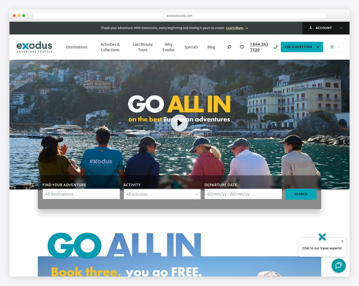 exodus adventure travels website example