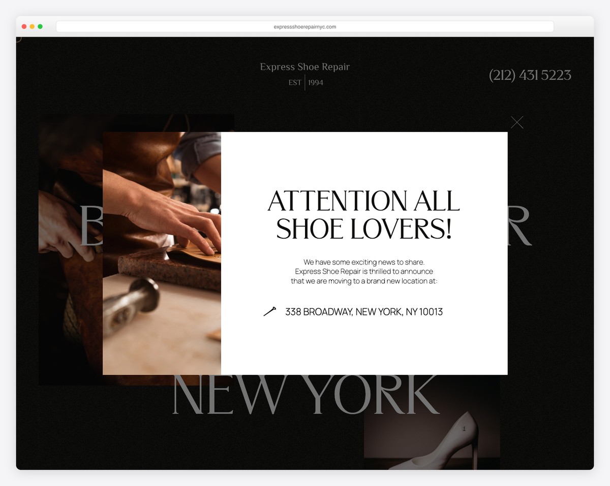 express shoe repair website designed in black