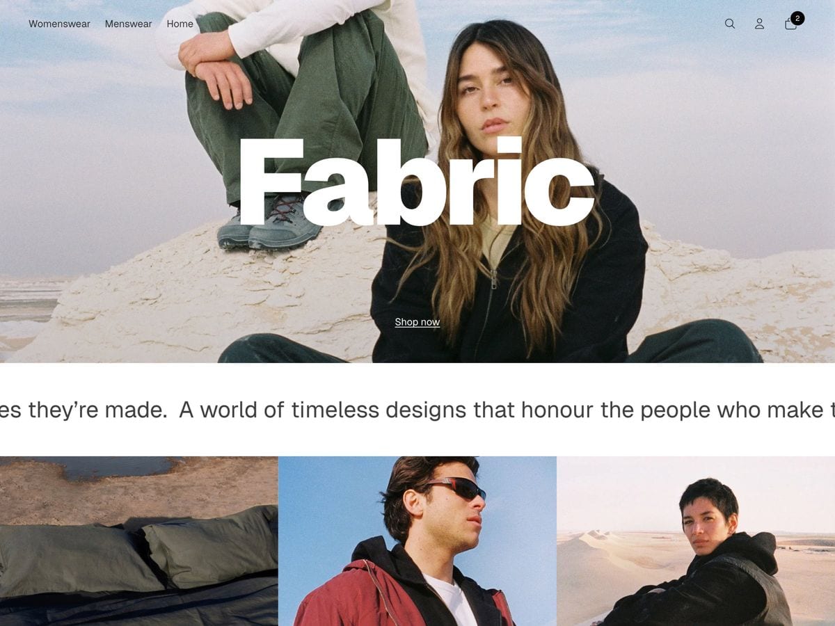Fabric free Shopify theme homepage for a casual apparel brand