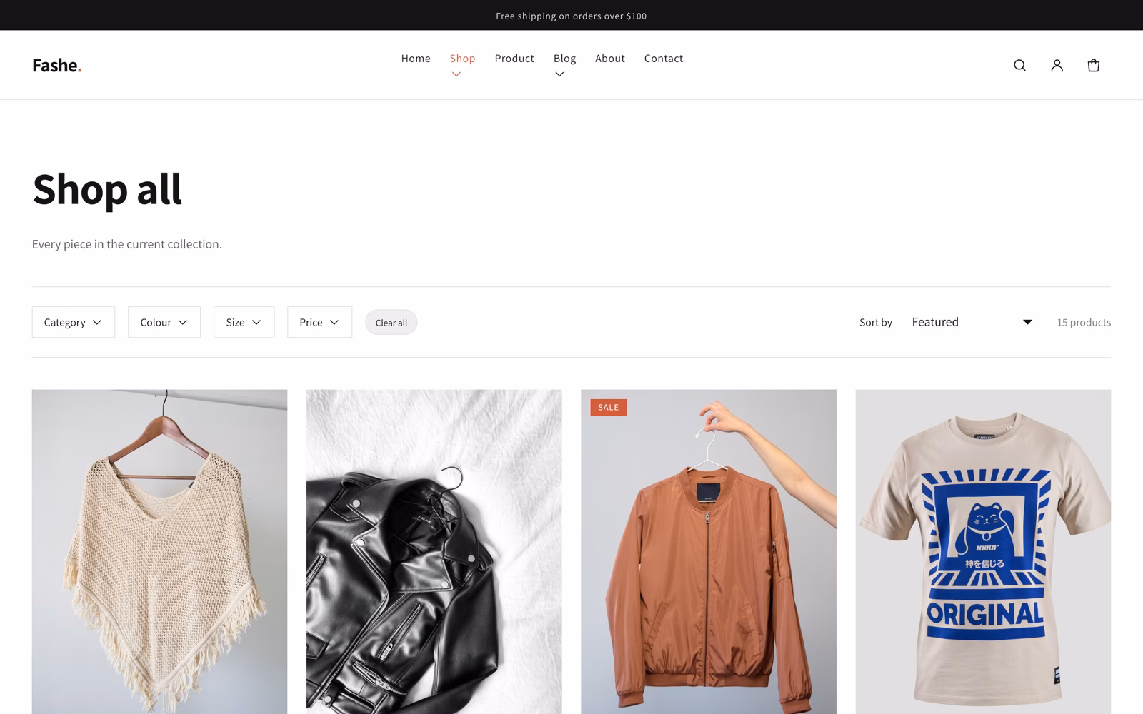 Fashe 2.0 collection page with filters and sorting