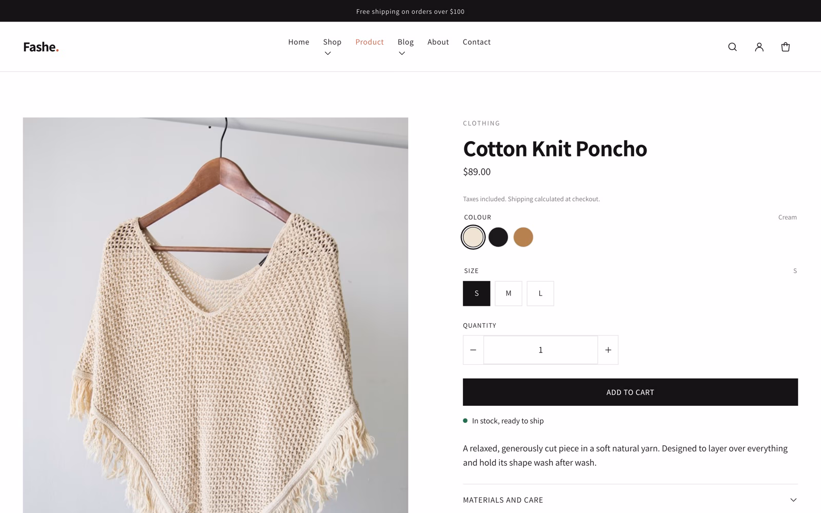 Fashe 2.0 product page with variant swatches