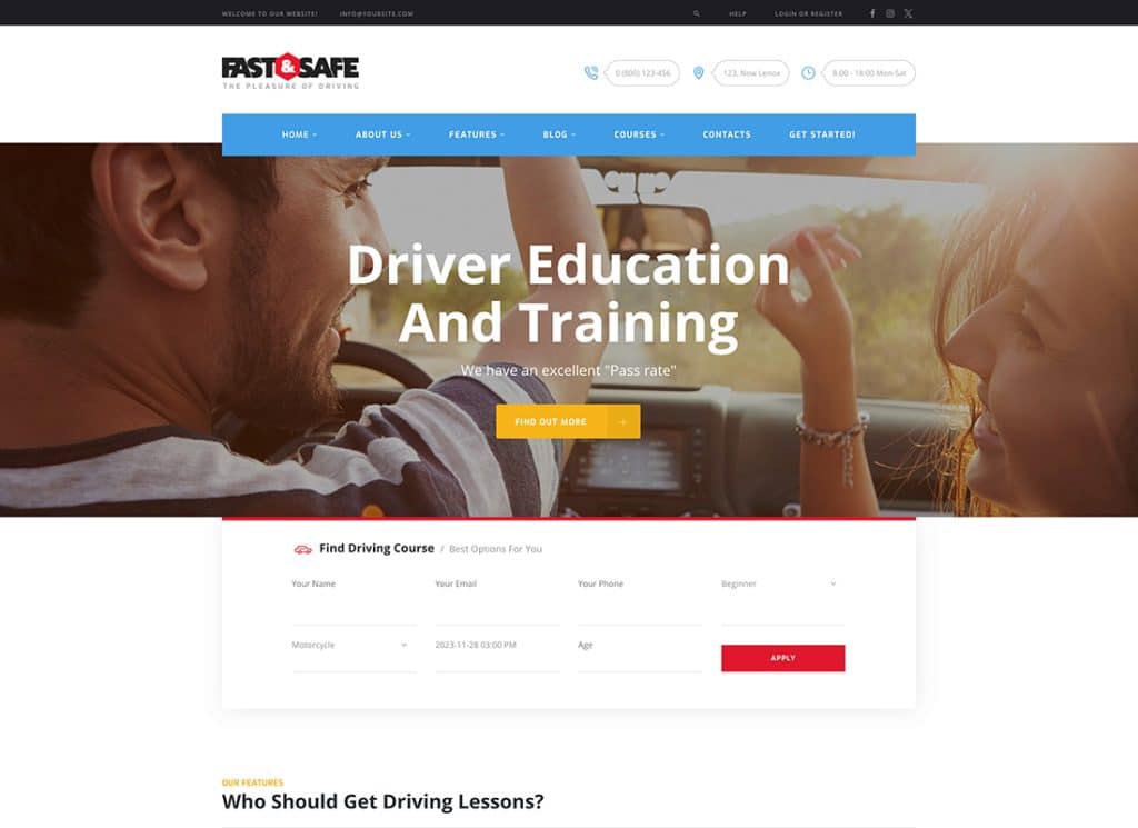 Fast & Safe | Driving School WordPress Theme