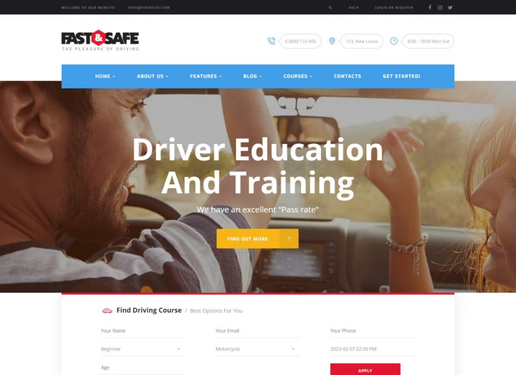 Fast & Safe - Driving School WordPress Theme