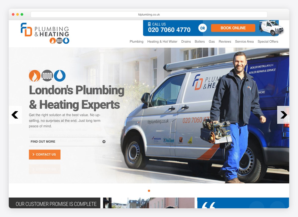 FD Plumbing plumbing website homepage