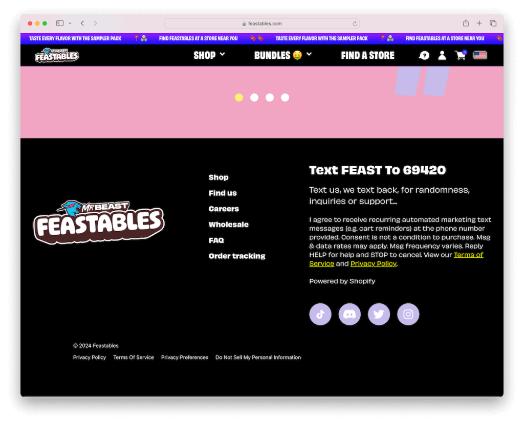 feastables website footer example
