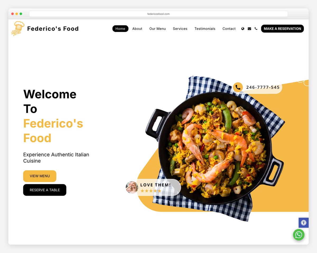 federicos food restaurant site123 website example