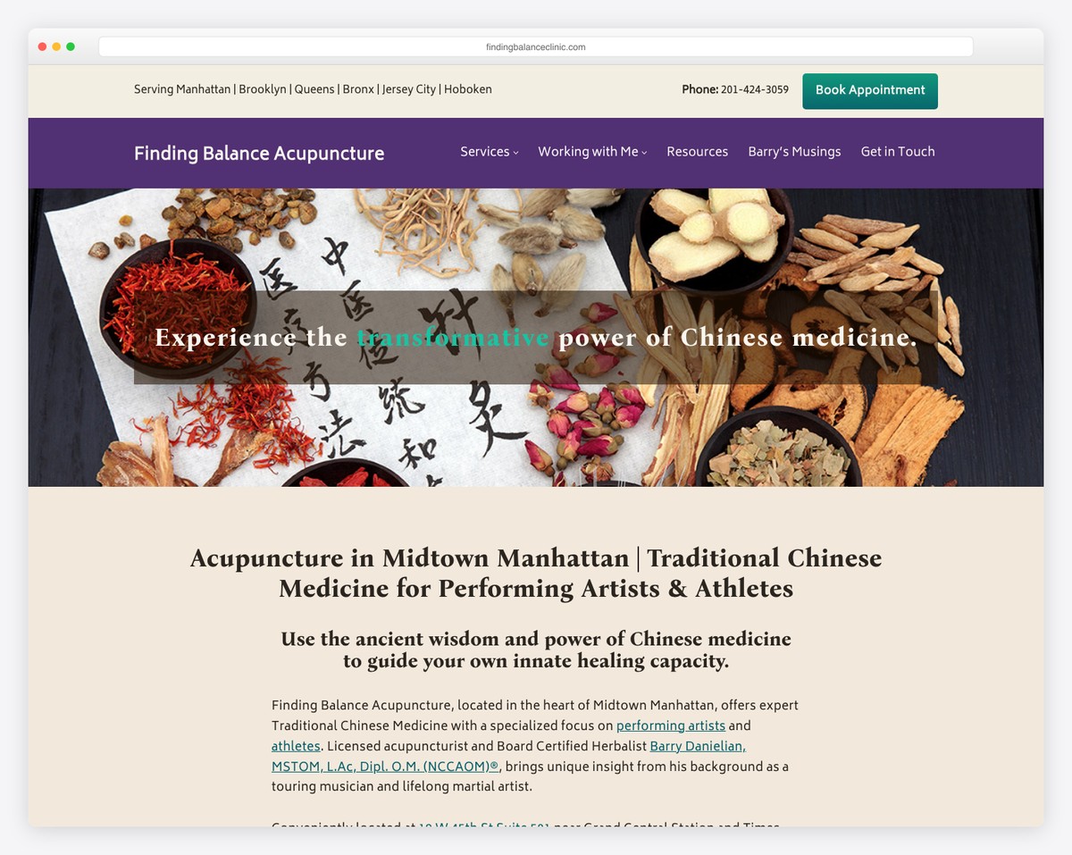 finding balance acupuncture website example