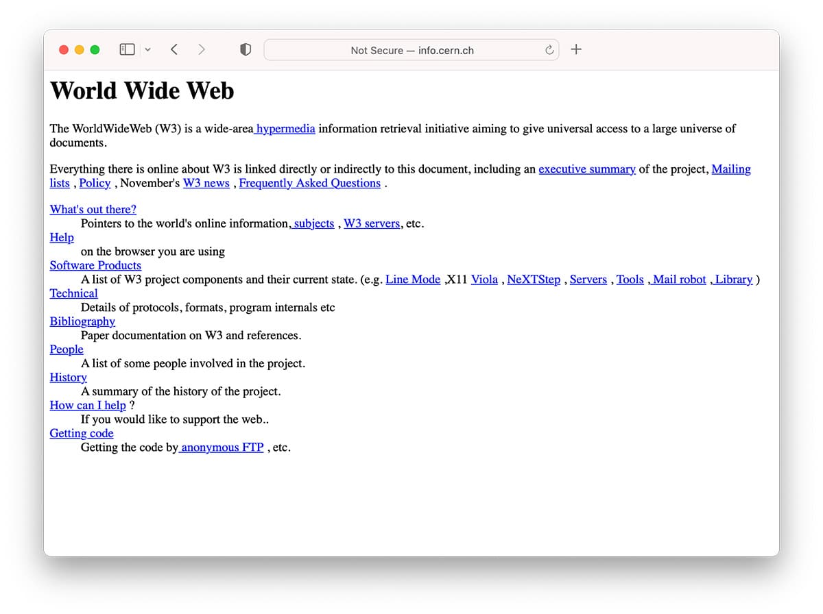 First ever website announcing world wide web