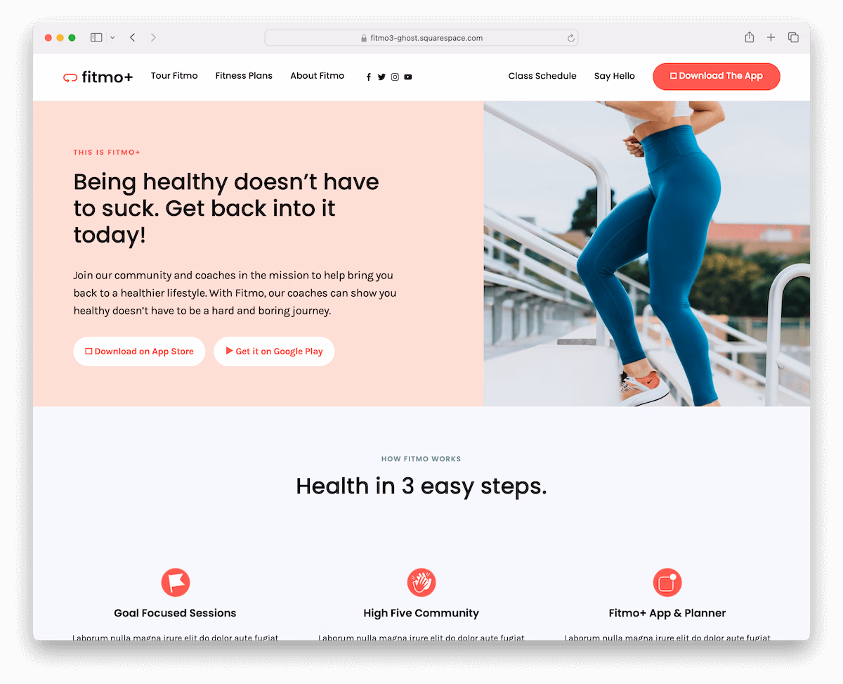 fitmo squarespace fitness template