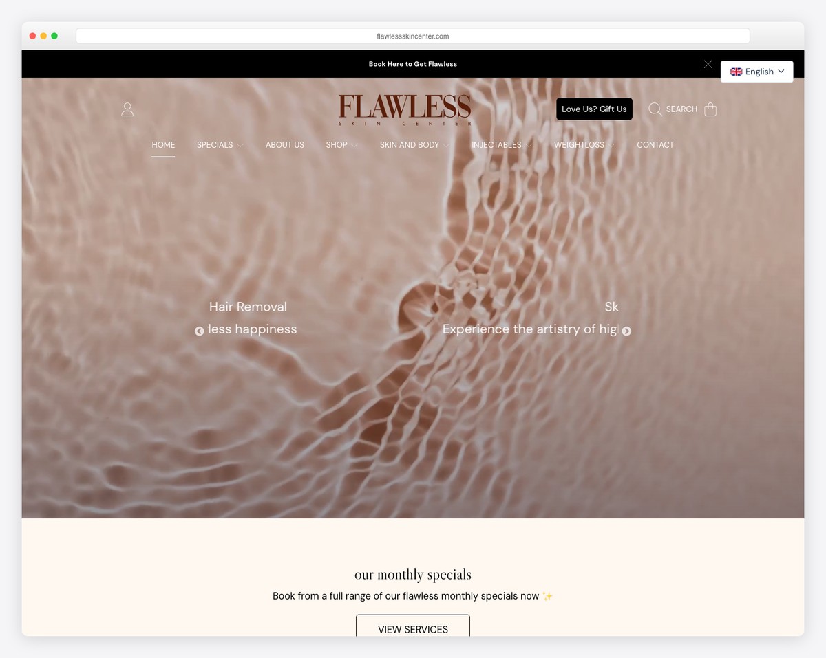 flawless skin center med spa website