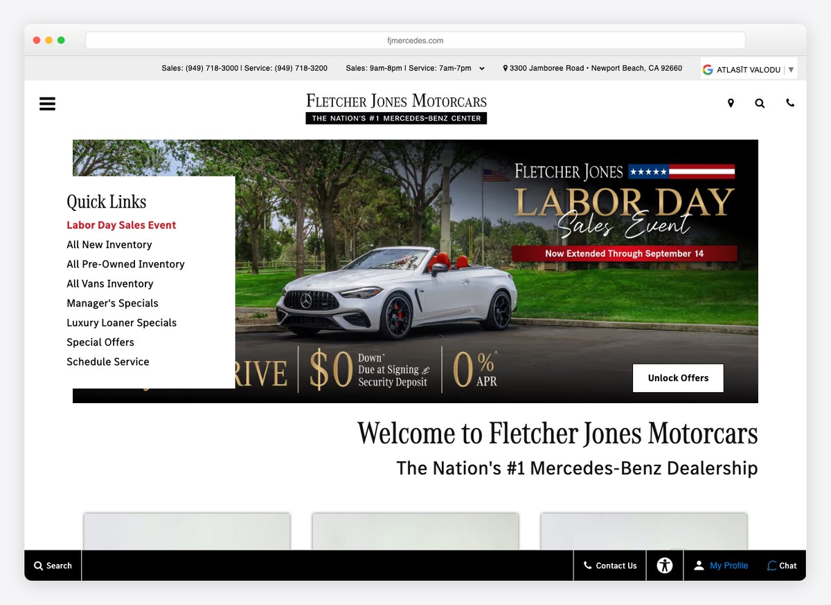 Fletcher Jones Motorcars car dealer website homepage