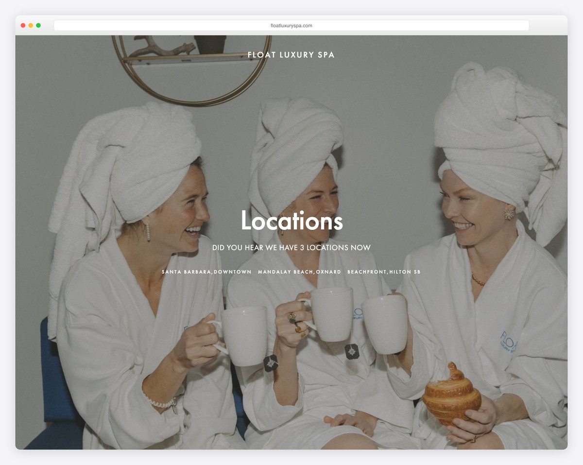 Float Luxury Spa website