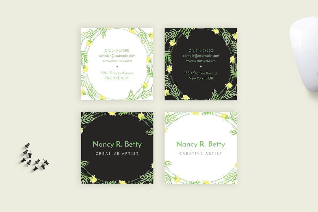 floral square business card