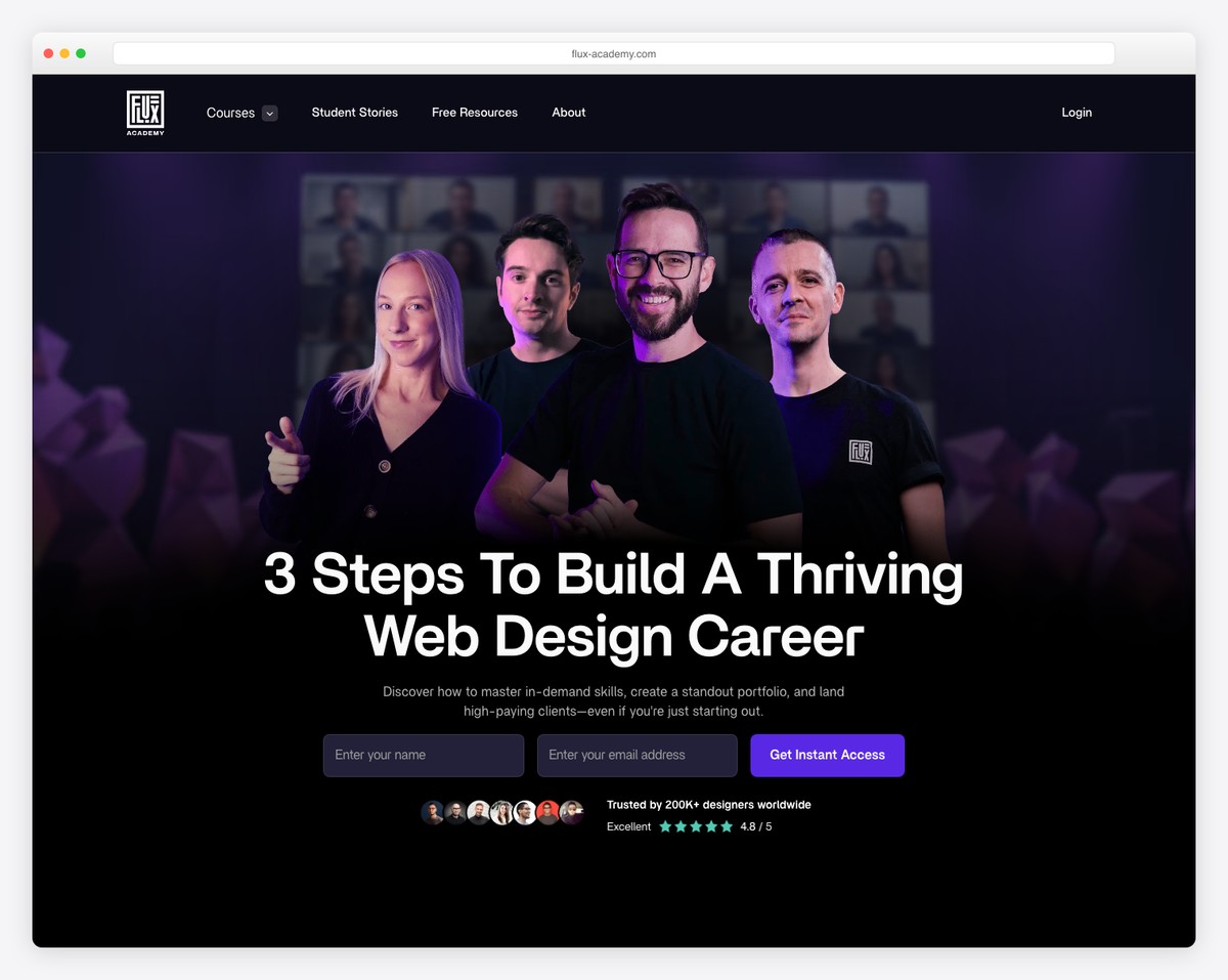 flux academy website example