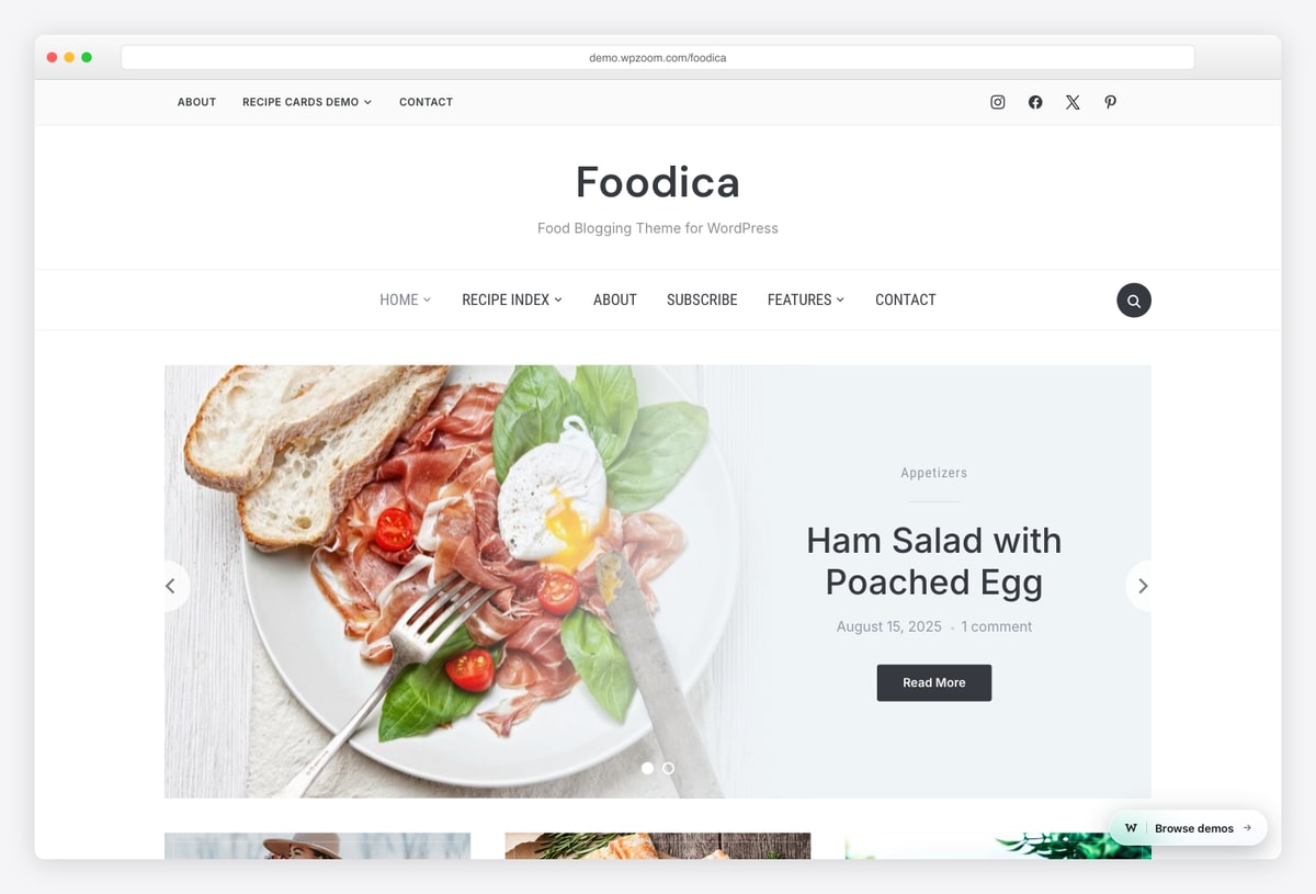 Foodica minimal food blog WordPress theme by WPZOOM