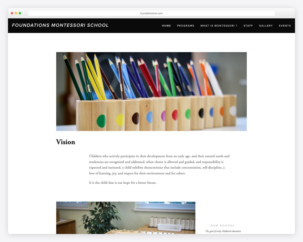 foundations montessori school website example