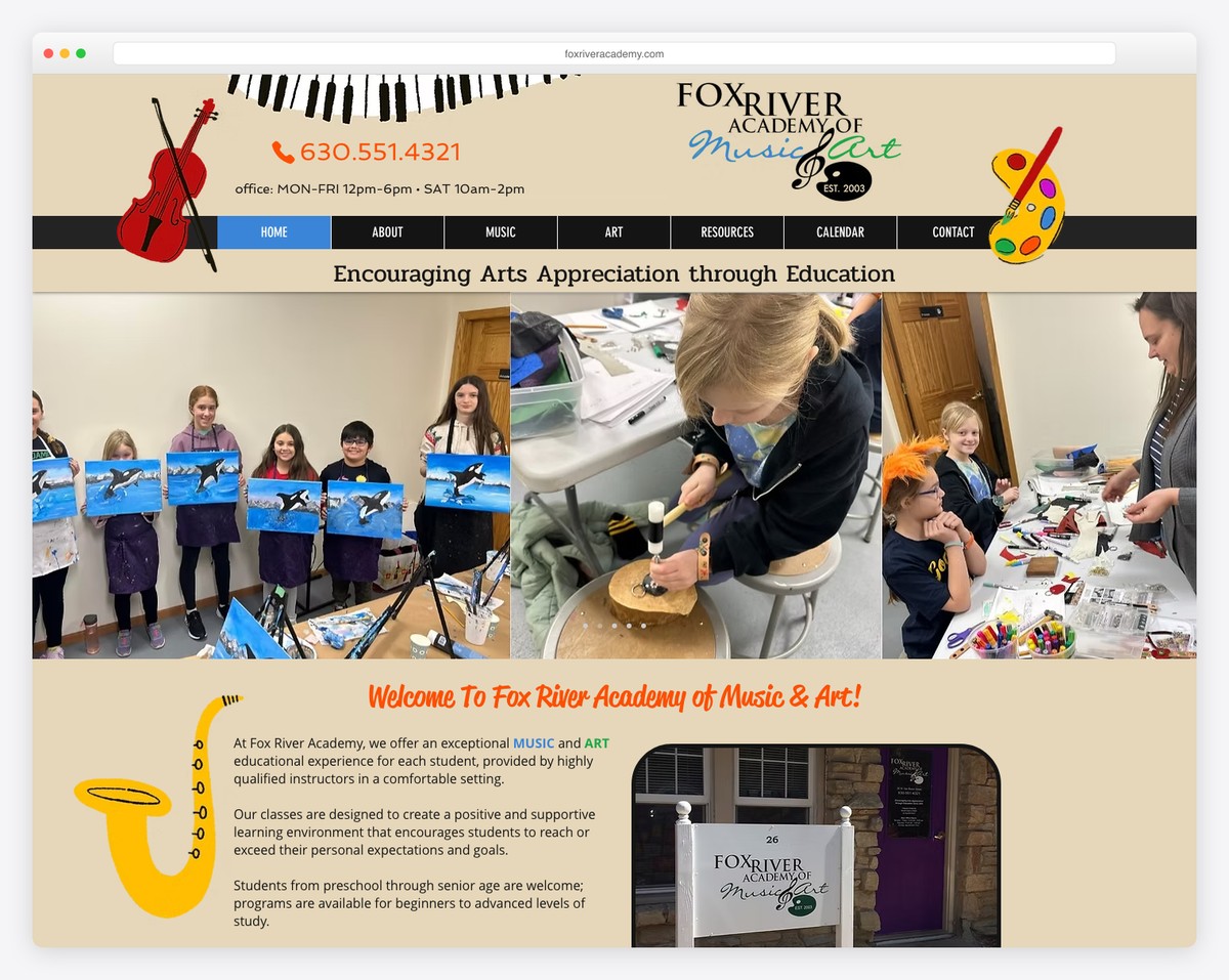 fox river academy of music & art website example