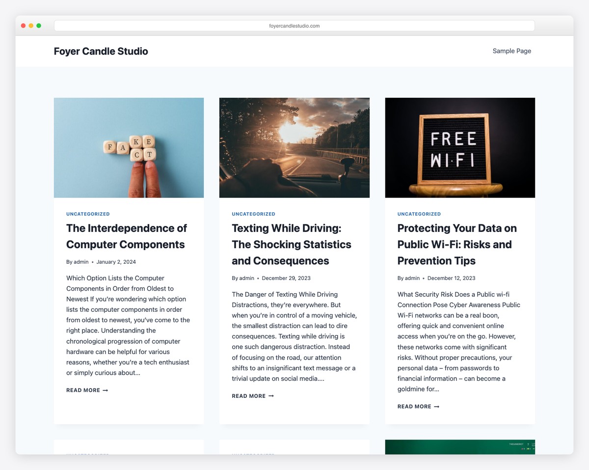 foyer artisan candle studio website example