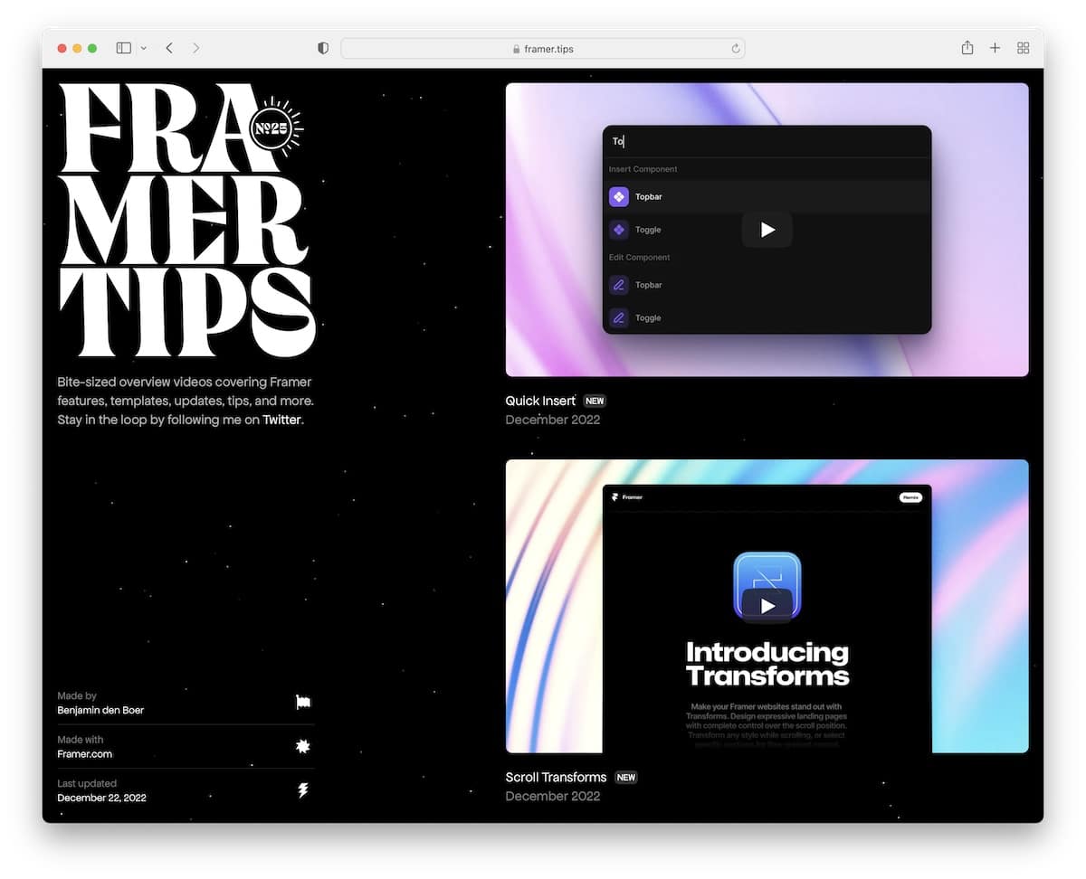 framer tips informational website