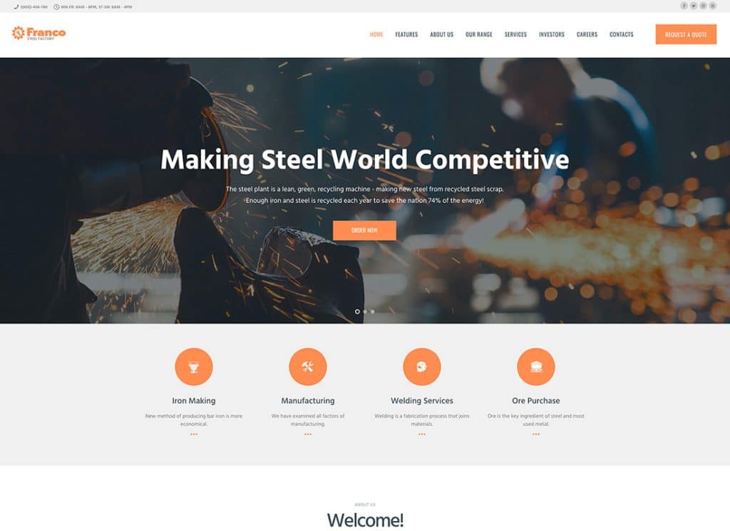Franco - Steel Factory & Industrial Plant Manufactoring WordPress Theme