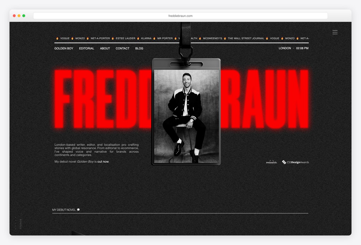 Freddie Braun writer portfolio website