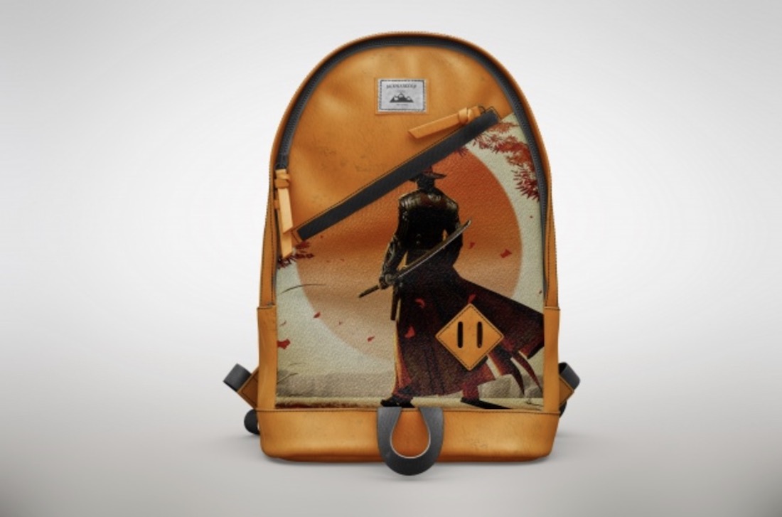 free cool orange backpack mockup
