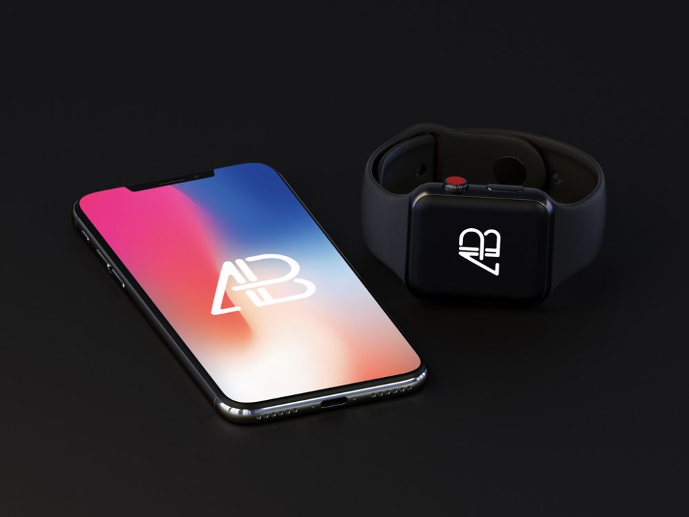 free iphone x with apple watch 3 mockup psd