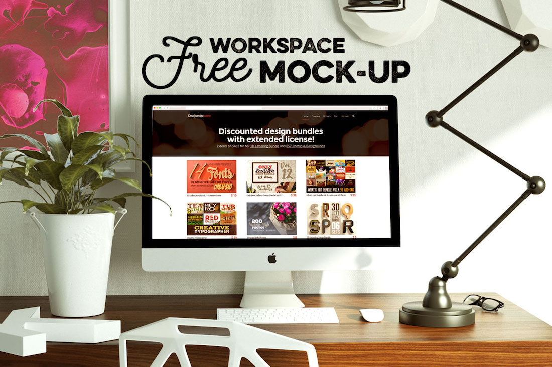 free modern imac workspace mockup