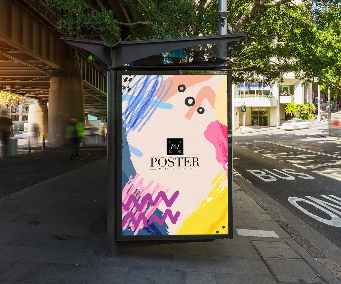 free outdoor bus stop advertisement vertical billboard poster mockup psd