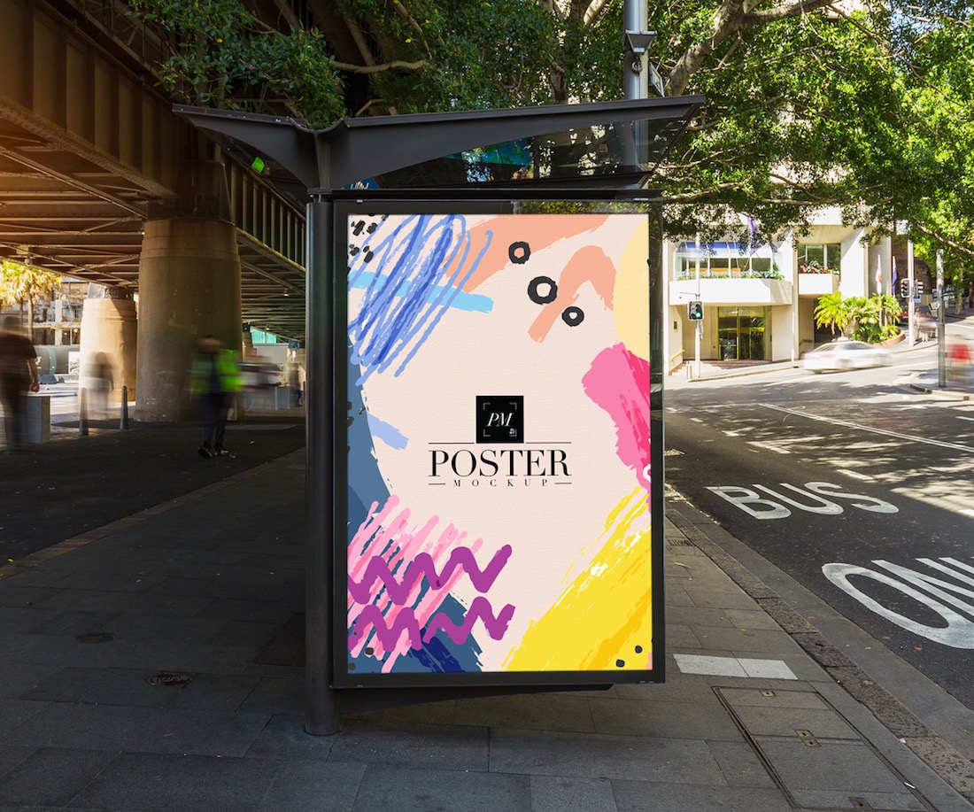 free outdoor bus stop poster mockup