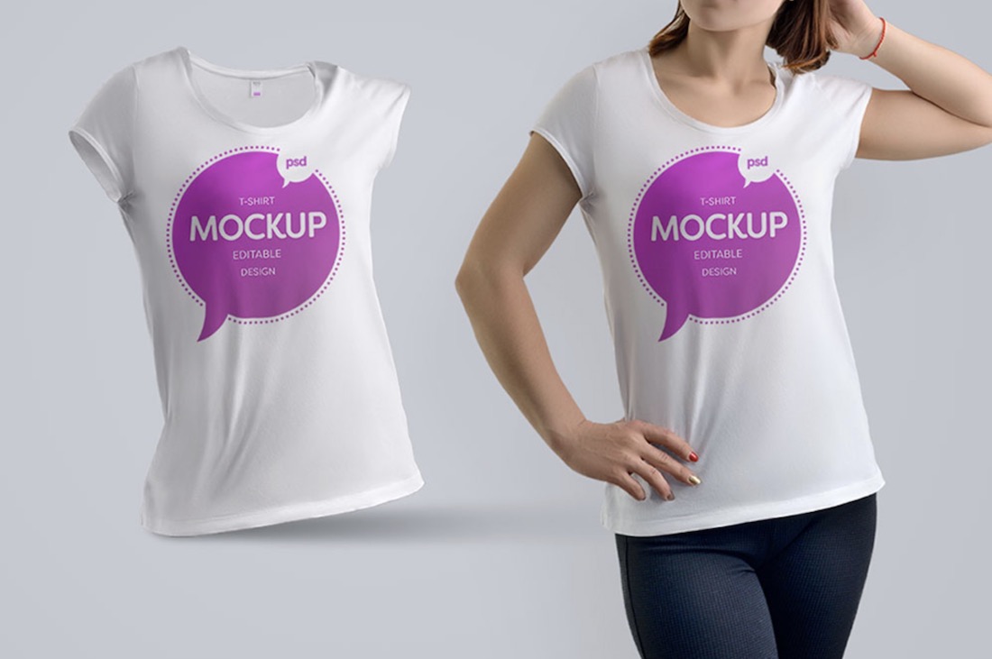 free woman t-shirt psd mockup