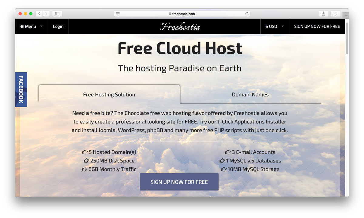 FreeHostia home page