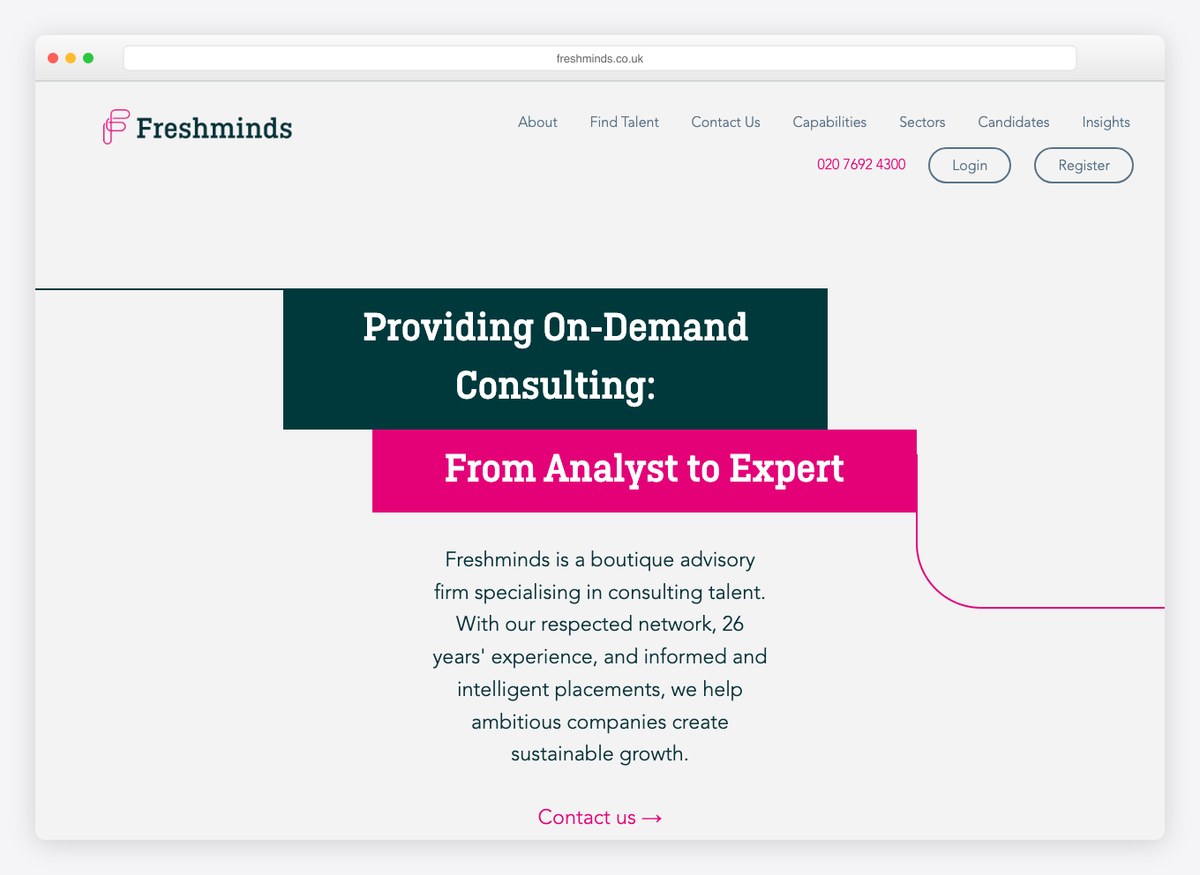 Freshminds recruitment website homepage