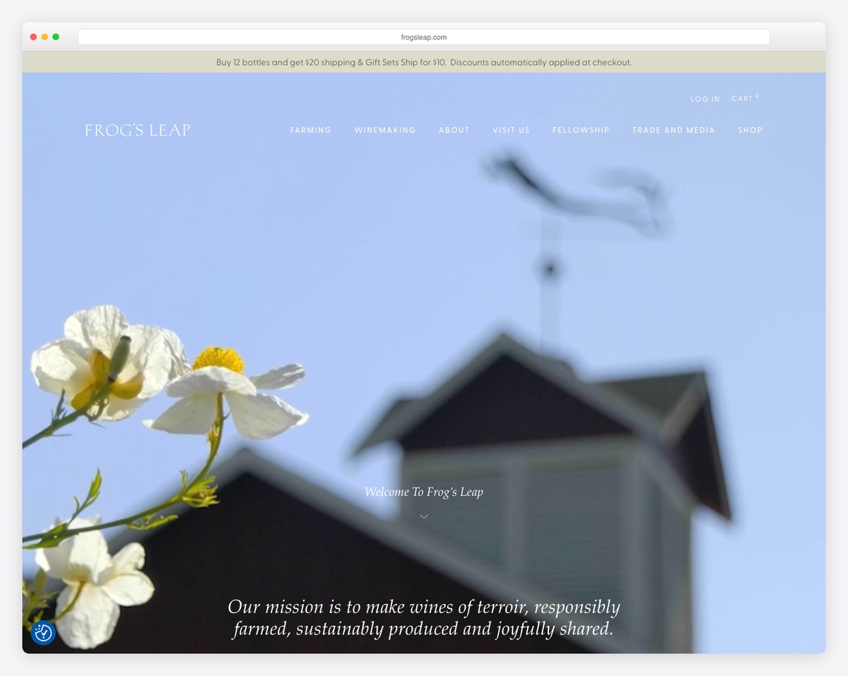 frog's leap winery website example
