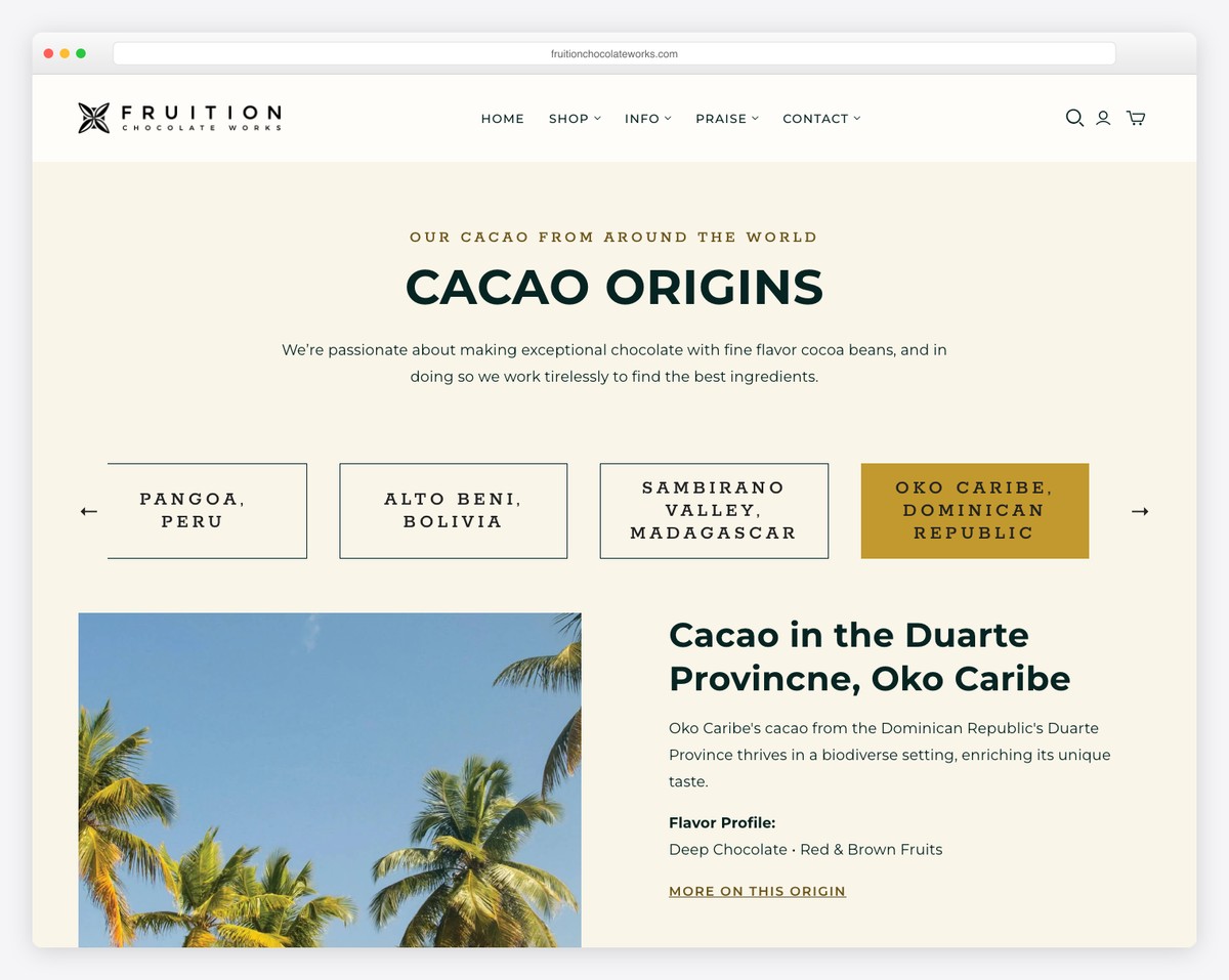 fruition chocolate works website example