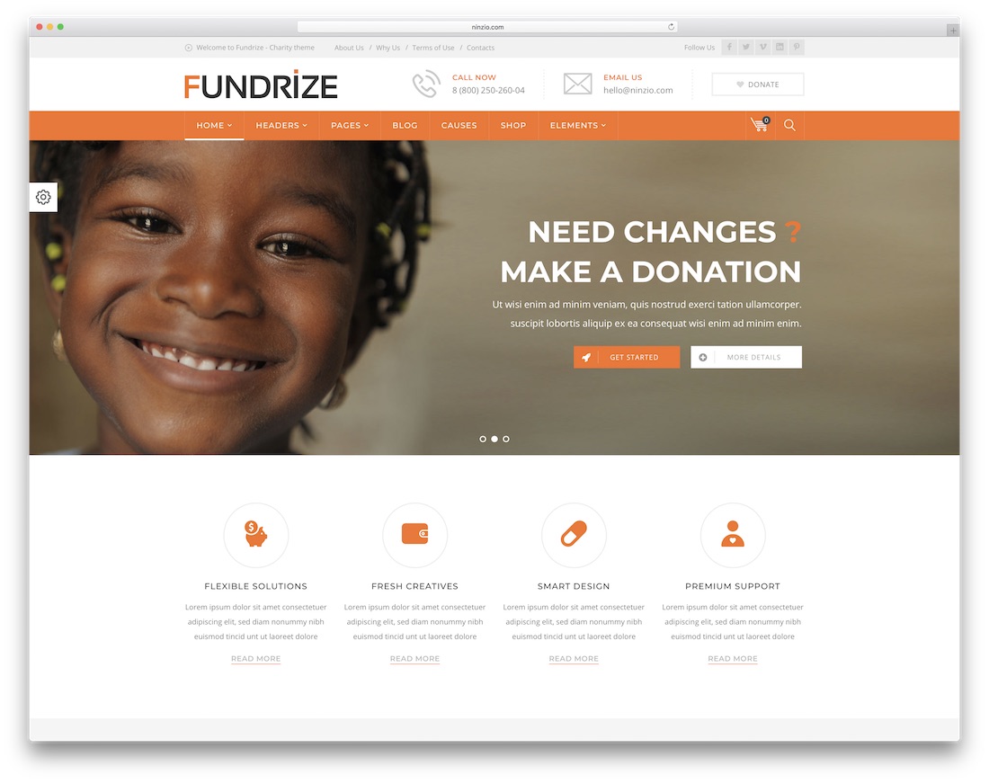 fundrize donation and charity wordpress theme