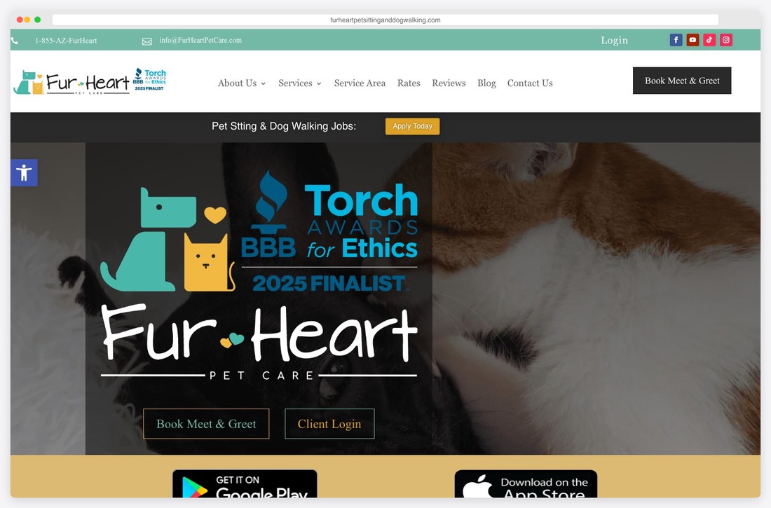 fur heart pet sitting and dog walking website example