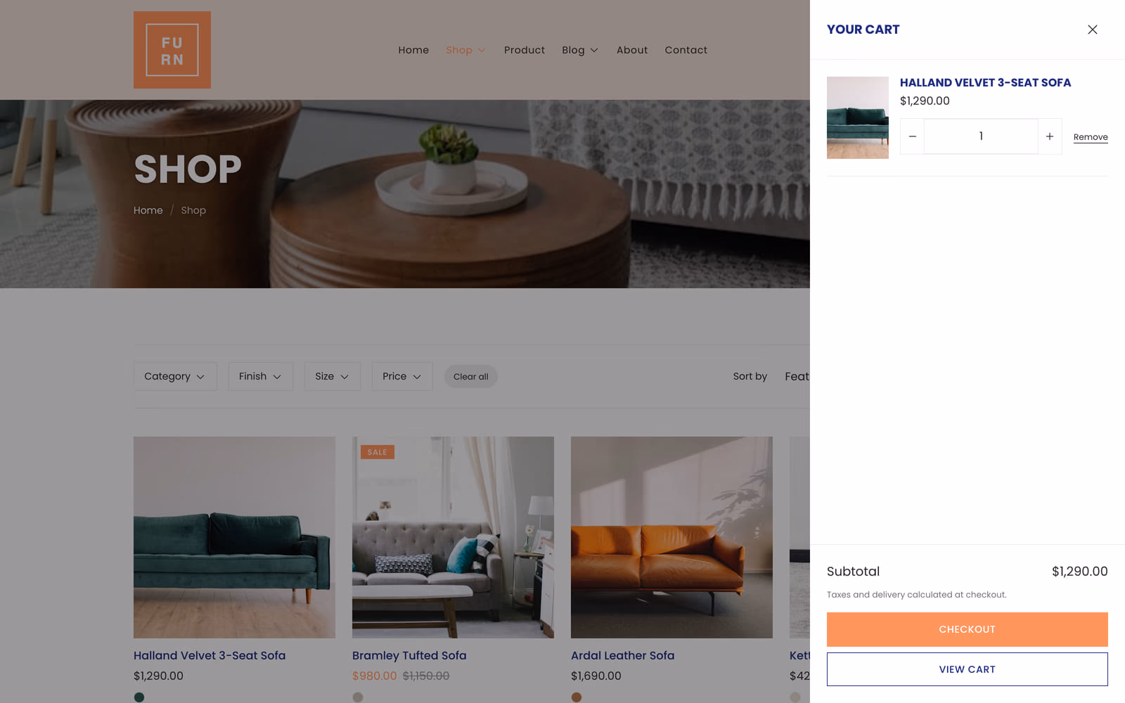 Furn cart drawer Furn Shopify theme cart drawer