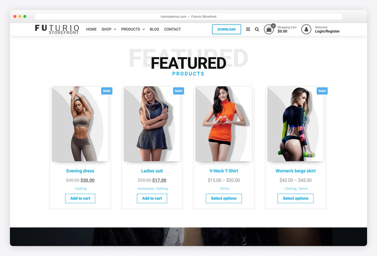 Futurio Storefront free WooCommerce theme product grid