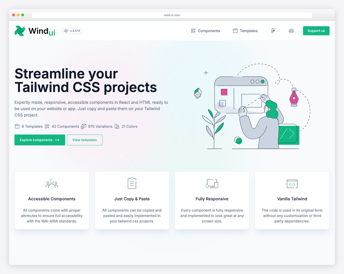 WindUI admin dashboard