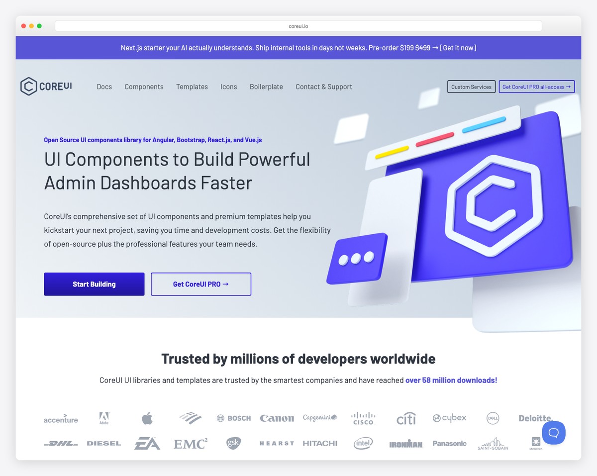 CoreUI admin dashboard