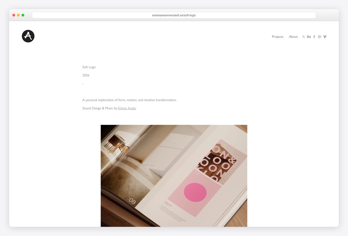 Andreas Wannerstedt's Soft Logic page with looping 3D animation