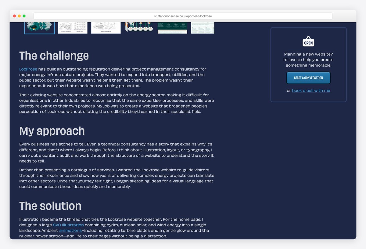 Andy Clarke's Lockrose case study opening with the client's challenge