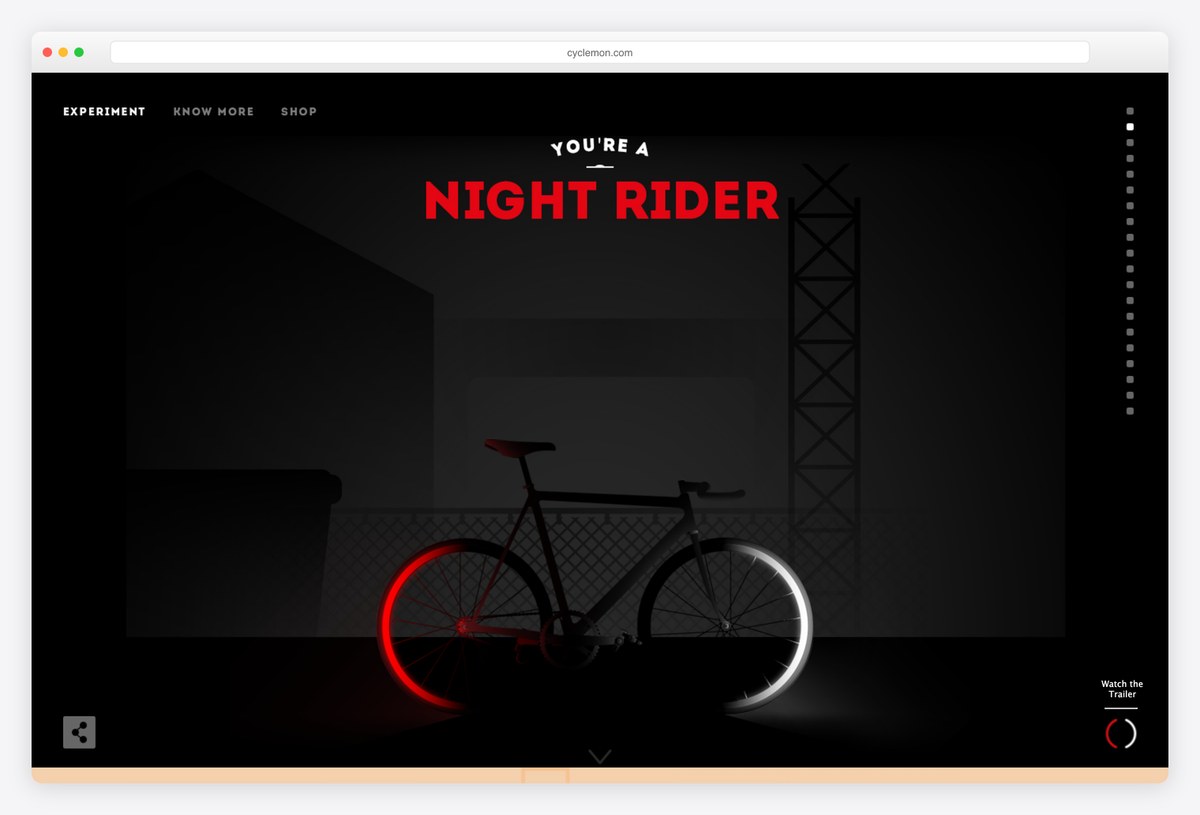 Cyclemon Night Rider scene with a black bicycle and a red glowing wheel