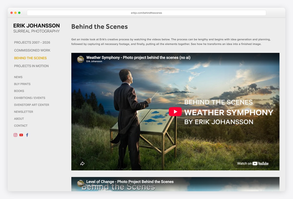 Erik Johansson's Behind the Scenes page with making-of videos of his images