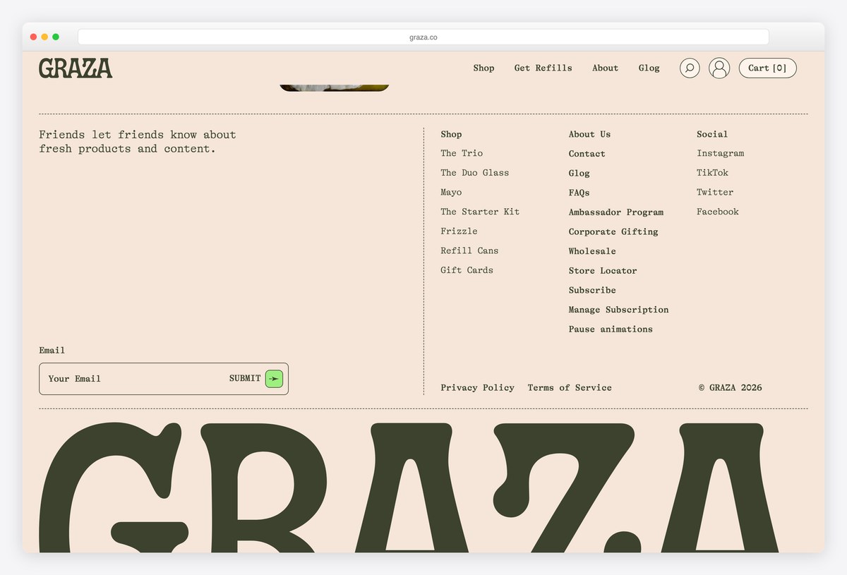 Graza footer with a Pause animations link