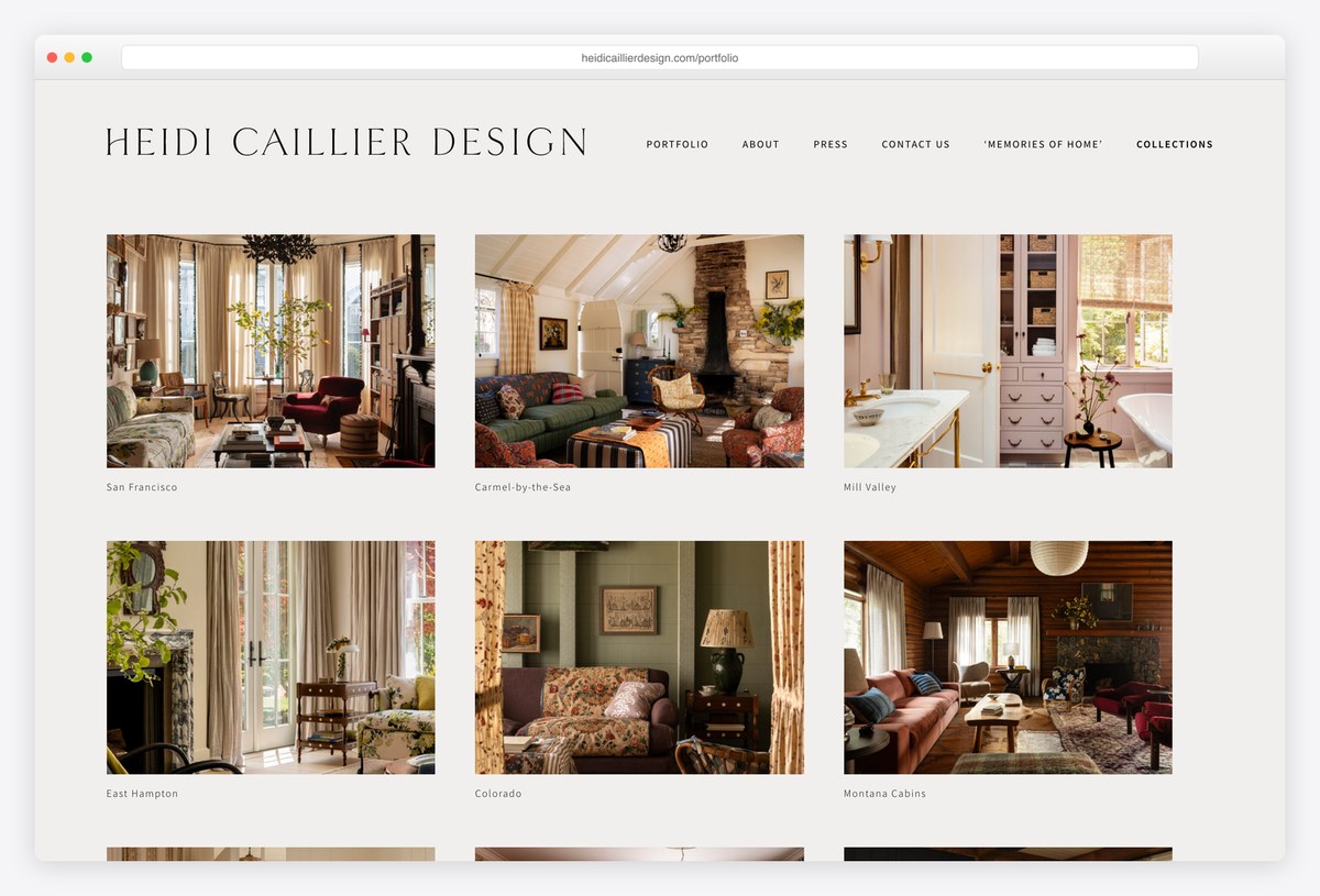 Heidi Caillier Design's portfolio archive listing projects by place