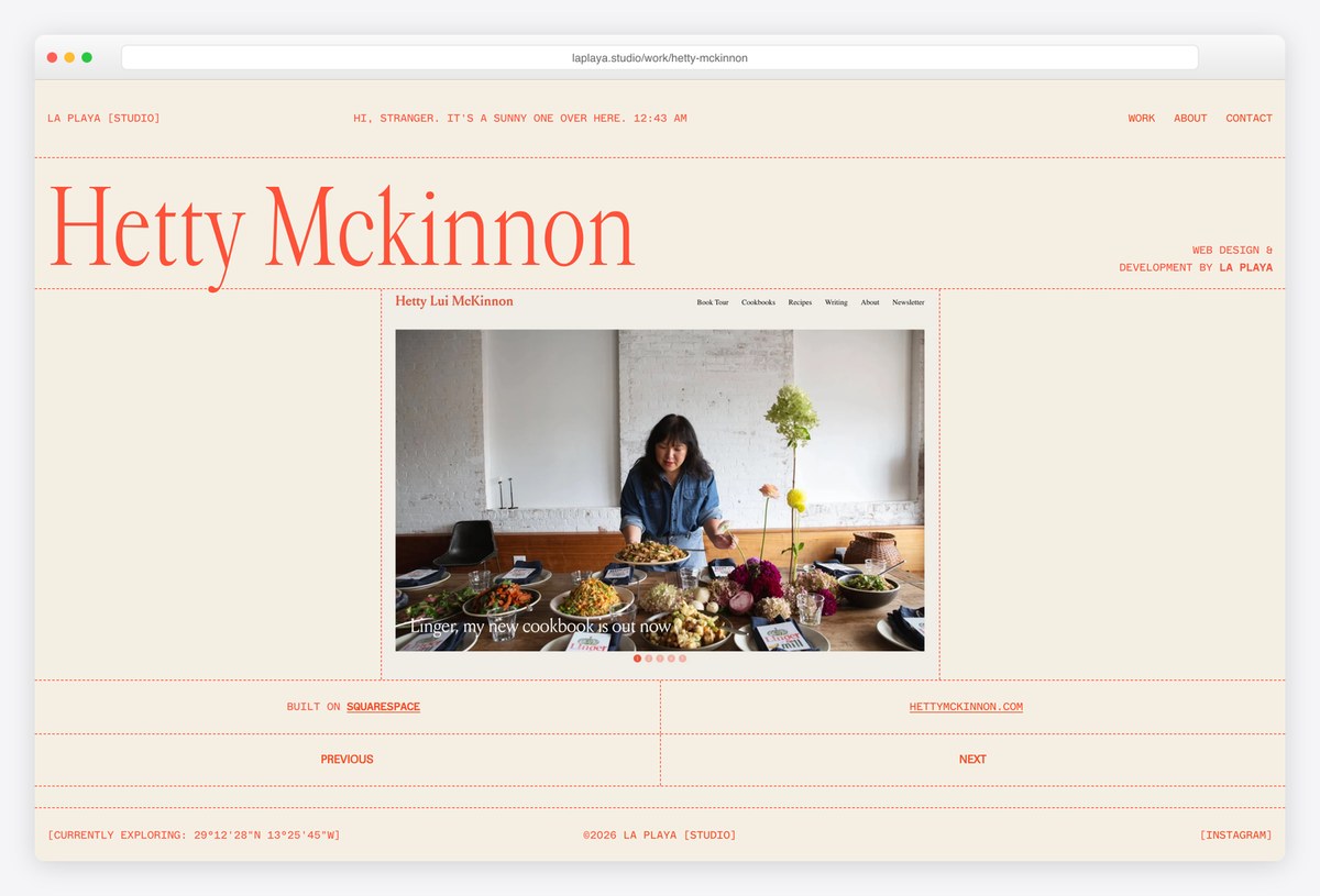 La Playa case page crediting web design and development, built on Squarespace, with the client's domain