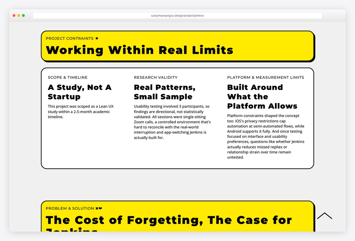 Suleyman Sarigoz's Jenkins case study with a section on scope, sample size and platform limits