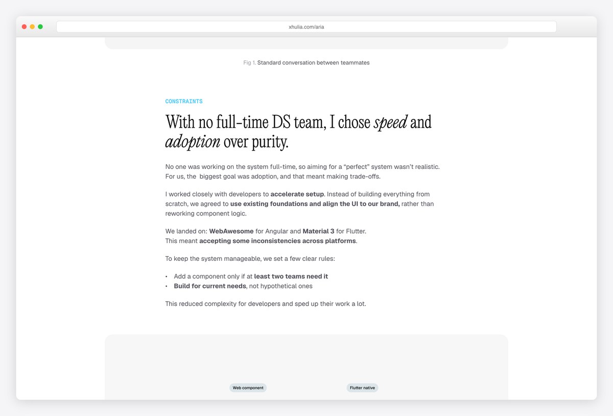 A section heading in Xhulia Frroku's design-system case study that states a decision and its reason